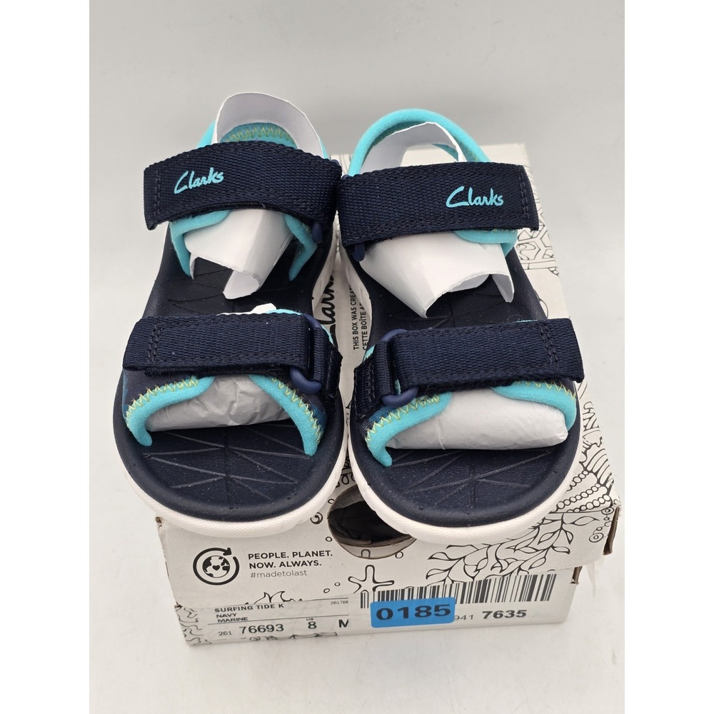 Clarks - Kids - Adjustable Sandals, SurfingTide K - Navy Marine Dinosaur‎ Sz 8 M - Picture 4 of 13